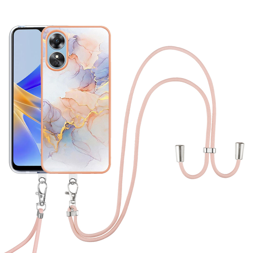 YB IMD Series-4 for Oppo A17 4G Marble Flower Pattern Design Case IMD TPU Electroplating Phone Cover with Lanyard - Milky Way Marble White YB IMD Series-4 for Oppo A17 4G Marble Flower Pattern Design Case IMD TPU Electroplating Phone Cover with Lanyard - Milky Way Marble White